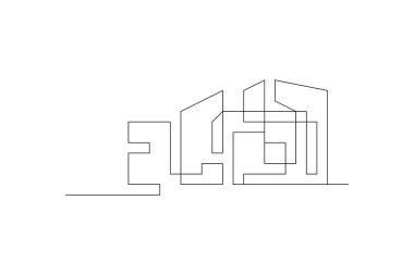 Ev aralıksız tek satırlık sanat kulübesi dekorasyon konsepti ana hatlı vektör çizimi