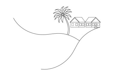 Ev aralıksız tek satırlık sanat kulübesi dekorasyon konsepti ana hatlı vektör çizimi