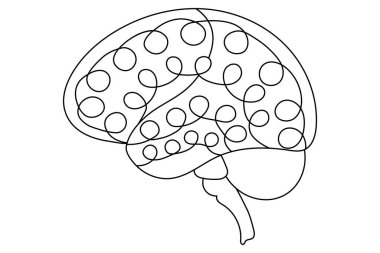İnsan beyni, makas vektör illüstrasyon tasarımının kesintisiz tek çizgi çizimi