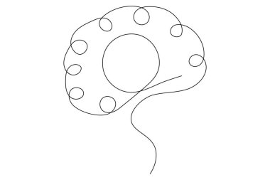 İnsan beyni, makas vektör illüstrasyon tasarımının kesintisiz tek çizgi çizimi