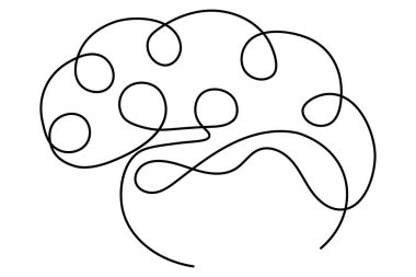 İnsan beyni, makas vektör illüstrasyon tasarımının kesintisiz tek çizgi çizimi