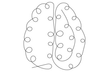 Beyaz arkaplan üzerinde Vektör çiziminin kesintisiz tek çizgi çizimi insan beyni