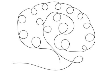 Beyaz arkaplan üzerinde Vektör çiziminin kesintisiz tek çizgi çizimi insan beyni