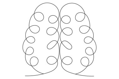 Beyaz arkaplan üzerinde Vektör çiziminin kesintisiz tek çizgi çizimi insan beyni