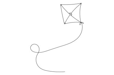Gökyüzünde uçan uçurtma makas vektör çiziminin aralıksız tek çizgi çizimi