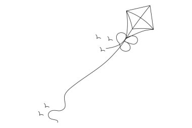 Gökyüzünde uçan uçurtma makas vektör çiziminin aralıksız tek çizgi çizimi