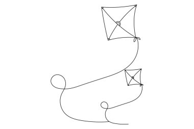 Gökyüzünde uçan uçurtma makas vektör çiziminin aralıksız tek çizgi çizimi