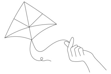 Gökyüzünde uçan uçurtma makas vektör çiziminin aralıksız tek çizgi çizimi