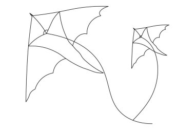 Gökyüzünde uçan uçurtma makas vektör çiziminin aralıksız tek çizgi çizimi