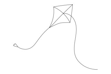 Gökyüzünde uçan uçurtma ana hatlı çizim çizgisi çizimi devam ediyor.