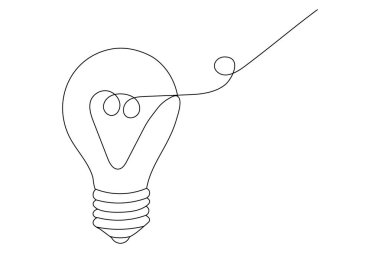 Kalp ikonu ana hatlı basit bir ampul çizgisi sanatı devam ediyor.
