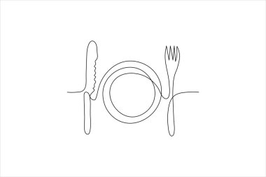 Çatal bıçağı ve kaşık sanatı sürekli bir çizgi vektör simgesinde