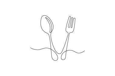 Çatal bıçağı ve kaşık sanatı sürekli bir çizgi vektör simgesinde