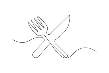 Kesici Vektör illüstrasyon arkaplanının çatal ve bıçak çizim tarzı sanat silueti