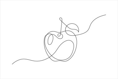 Apple sürekli bir çizgi sanat ve meyveli izole edilmiş minimalist vektör çizimi