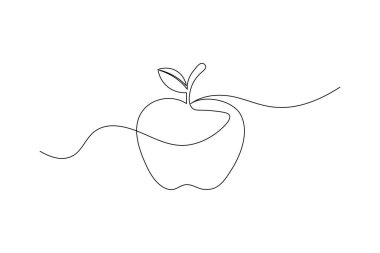 Apple sürekli bir çizgi sanat ve meyveli izole edilmiş minimalist vektör çizimi