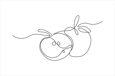 Apple sürekli bir çizgi sanat ve meyveli izole edilmiş minimalist vektör çizimi