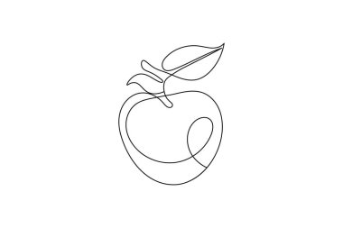 Apple sürekli bir çizgi sanat ve meyveli izole edilmiş minimalist vektör çizimi