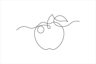 Apple sürekli bir çizgi sanat ve meyveli izole edilmiş minimalist vektör çizimi