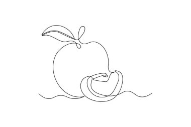 Apple aralıksız tek satır sanat ve meyveli özet beyaz arka planlı minimalist tasarım