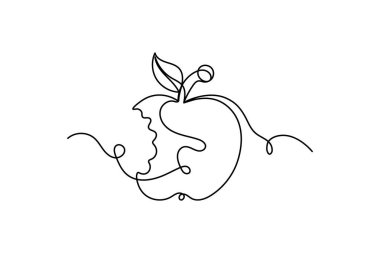 Apple aralıksız tek satır sanat ve meyveli özet beyaz arka planlı minimalist tasarım