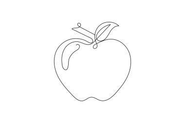 Apple aralıksız tek satır sanat ve meyveli özet beyaz arka planlı minimalist tasarım