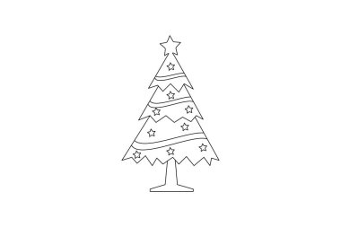 Aralıksız bir çizgi sevimli Noel ağacı ve yıldız eli çizilmiş vektör çizgisi minimalist tasarım
