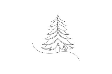 Aralıksız bir çizgi sevimli Noel ağacı ve yıldız eli çizilmiş vektör çizgisi minimalist tasarım