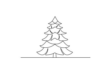 Aralıksız bir çizgi sevimli Noel ağacı ve yıldız eli çizilmiş vektör çizgisi minimalist tasarım