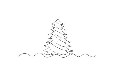 Aralıksız bir çizgi sevimli Noel ağacı ve yıldız eli çizilmiş vektör çizgisi minimalist tasarım