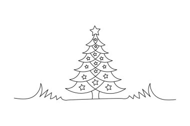 Aralıksız Tek Satırlık Sanat Yılbaşı Tasarım Elementleri Posta Kartı Çizim Premium Şablonu Vektör simgesi 