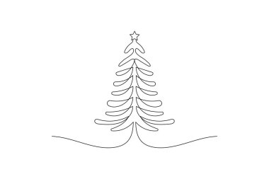 Aralıksız Tek Satırlık Sanat Yılbaşı Tasarım Elementleri Posta Kartı Çizim Premium Şablonu Vektör simgesi 