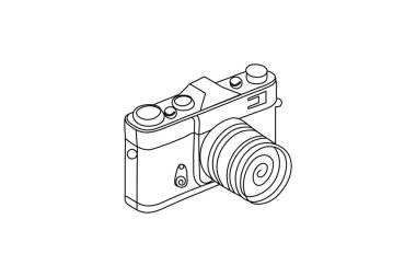 Kamera beyaz arkaplan üzerinde bir çizgi çiziyor tek çizgi tasarımı sürekli çizgi vektörü simgesi