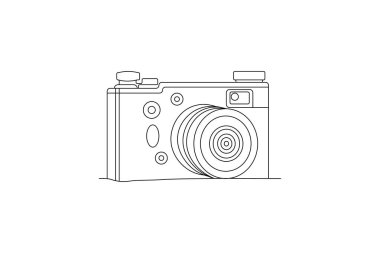 Kamera beyaz arkaplan üzerinde bir çizgi çiziyor tek çizgi tasarımı sürekli çizgi vektörü simgesi