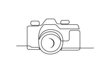 Kamera beyaz arkaplan üzerinde bir çizgi çiziyor tek çizgi tasarımı sürekli çizgi vektörü simgesi