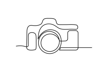Kamera beyaz arkaplan üzerinde bir çizgi çiziyor tek çizgi tasarımı sürekli çizgi vektörü simgesi