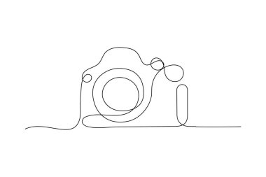 Kamera beyaz arkaplan üzerinde bir çizgi çiziyor tek çizgi tasarımı sürekli çizgi vektörü simgesi