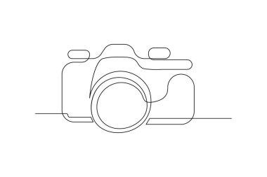 Kamera beyaz arkaplan üzerinde bir çizgi çiziyor tek çizgi tasarımı sürekli çizgi vektörü simgesi