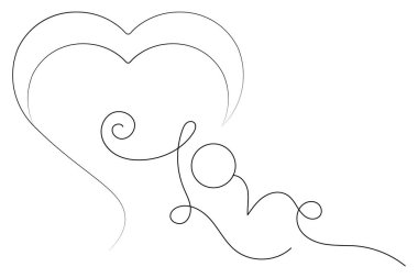 Aşk şekli, sert şekilli tek çizgi çizimi. Çizgi çizgisi çizimi.