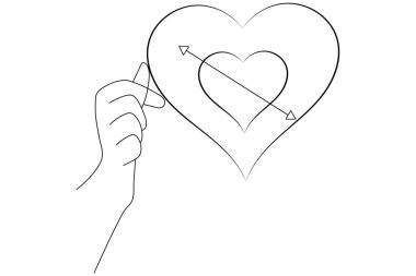 Aşk şekli, sert şekilli tek çizgi çizimi. Çizgi çizgisi çizimi.