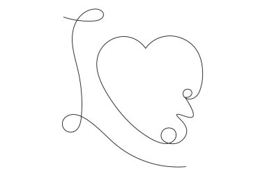 Aşk şekli, sert şekilli tek çizgi çizimi. Çizgi çizgisi çizimi.