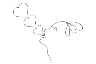 Aşk şekli, sert şekilli tek çizgi çizimi. Çizgi çizgisi çizimi.