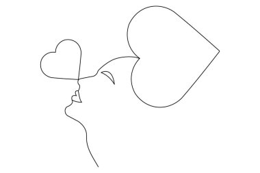 Aşk şekli, sert şekilli tek çizgi çizimi. Çizgi çizgisi çizimi.