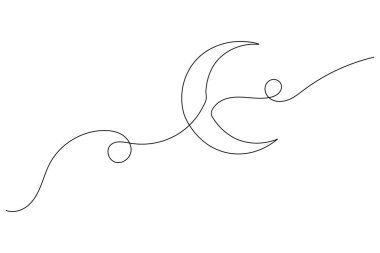 Bir adet sürekli çizgi uydusu ve izole edilmiş ana hatlı vektör çizimi yıldızları