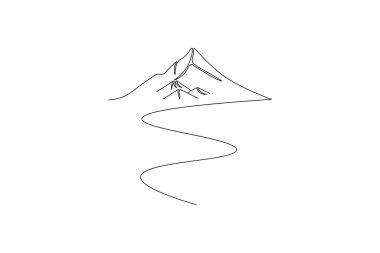 Dağ manzarasının kesintisiz bir çizimi Minimalist ana hatlı vektör simgesi 