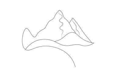 Dağ manzarasının kesintisiz bir çizimi Minimalist ana hatlı vektör simgesi 