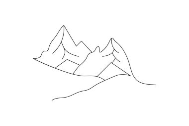 Dağ manzarası, insan gözü işaret ana hatları çizim vektör simgesi sanatının sürekli bir çizgisi.