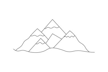 Dağ manzarası, insan gözü işaret ana hatları çizim vektör simgesi sanatının sürekli bir çizgisi.