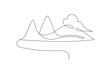 Dağ manzarası, insan gözü işaret ana hatları çizim vektör simgesi sanatının sürekli bir çizgisi.