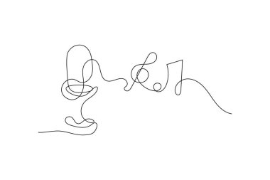 Tek satırlı müzik sanatı, izole edilmiş dış hat vektör simgesinin bir satır çizimini sürekli kılar.